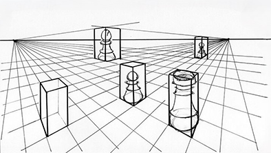 Dessin illustrant une perspective avec des lignes convergentes.