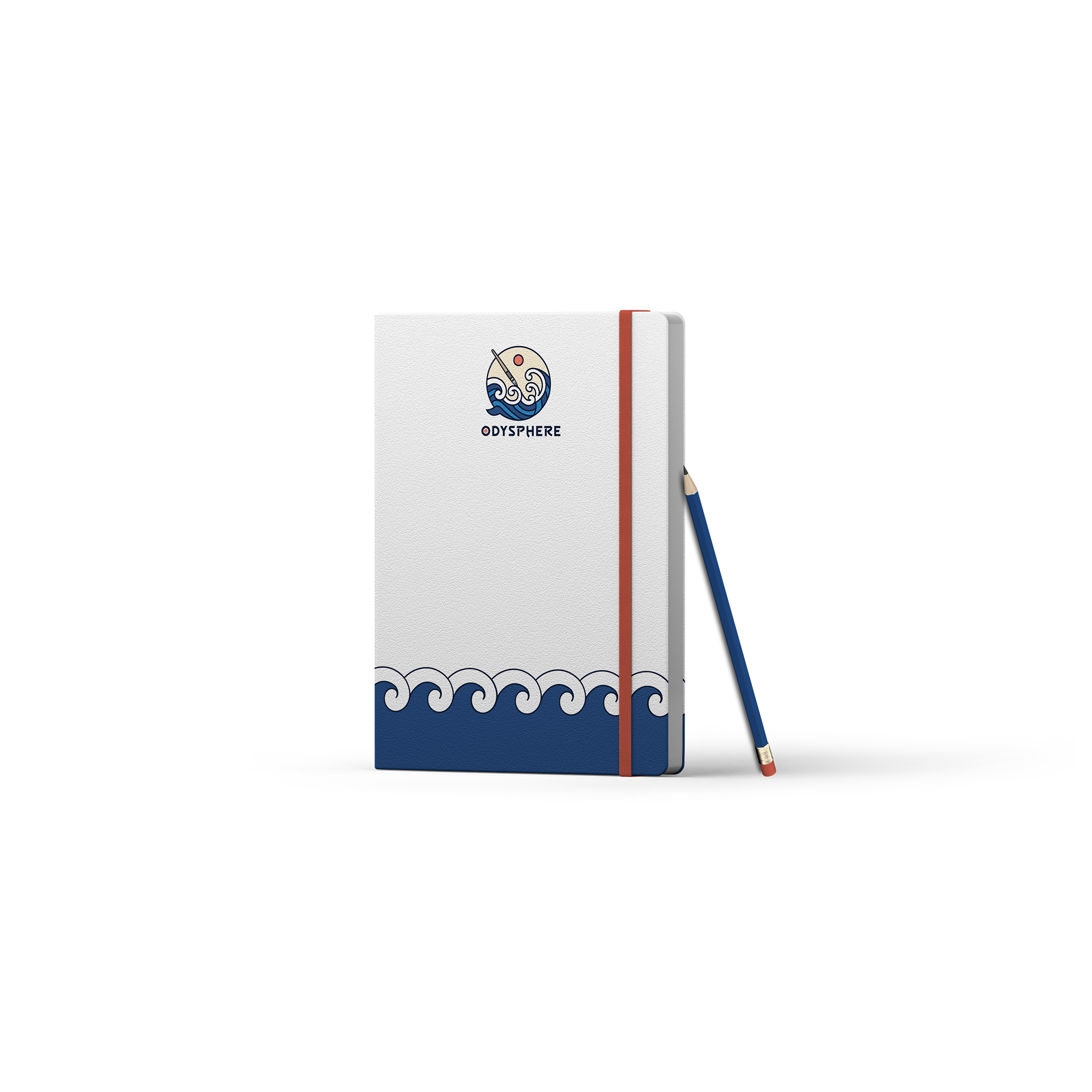 Cahier de dessin blanc avec logo odysphere en couverture.
