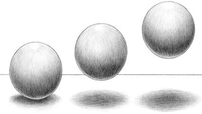 Dessin de sphères avec ombres pour démontrer le volume et la lumière.