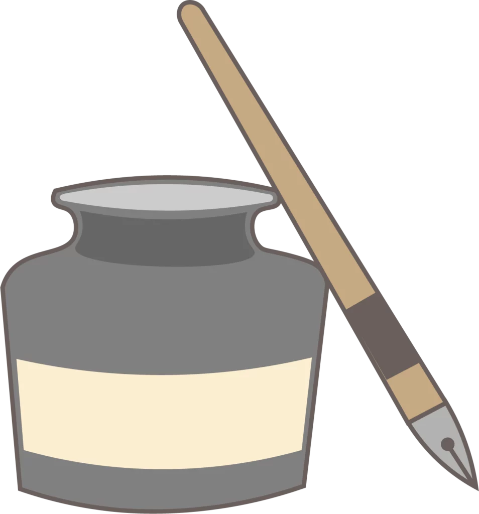 Motif d'un crayon marron et encrier gris.